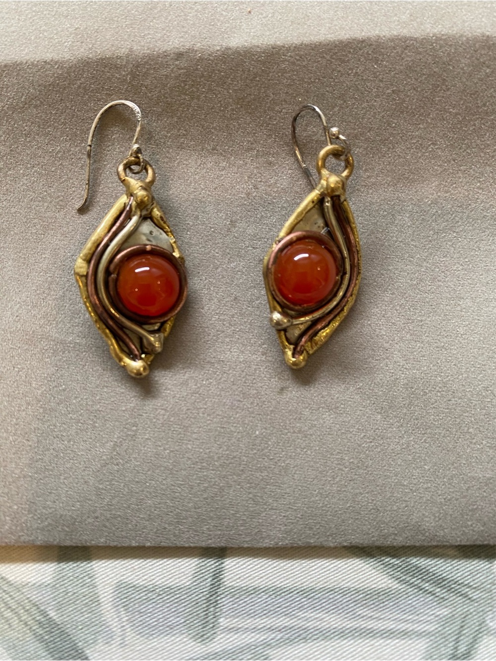 Handcrafted Gold-Tone Earrings with Carnelian Accent